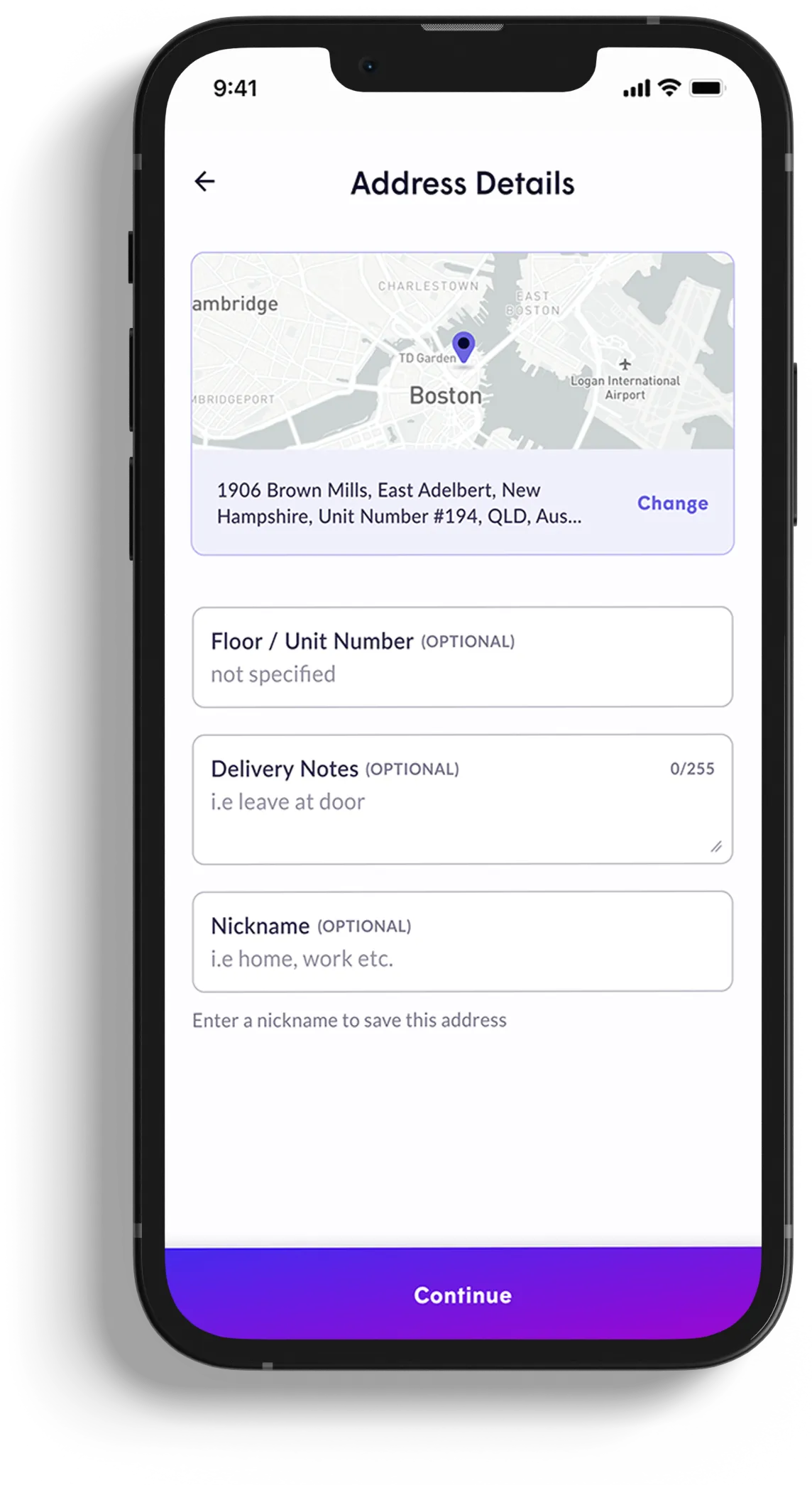 Mobile manual address entry screen