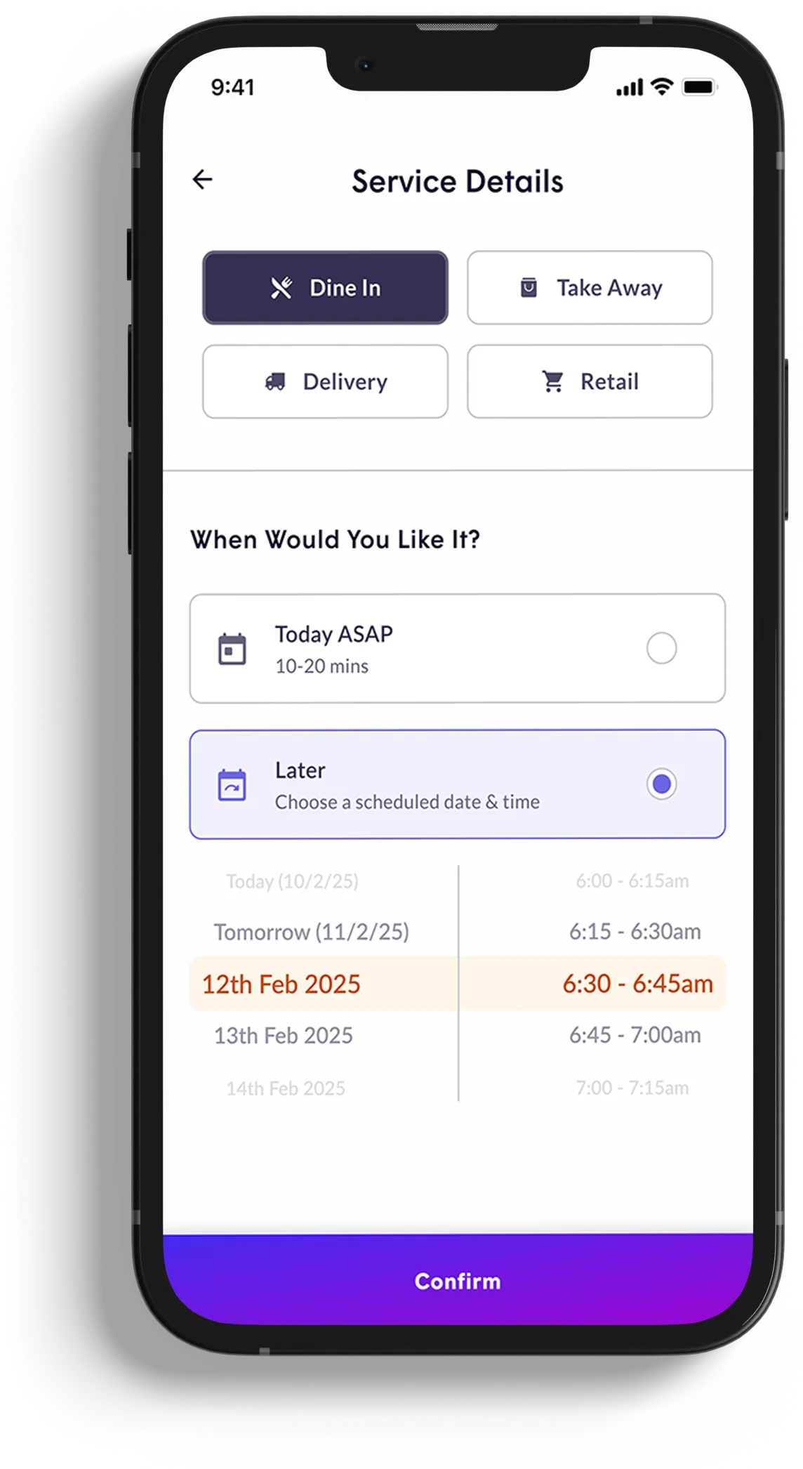 Mobile service details screen